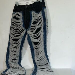 Stylish Distressed Black and Blue Men's Jeans
